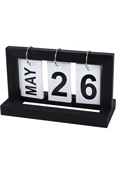 Arabest Small Wooden Perpetual Calendar, Vintage Retro Flip Desk Calendar, Re...