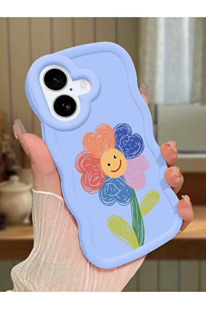 Hontinga iPhone 16 Plus Uyumlu Kılıf kamera koruyucu Mavi Silikon Couple Tele...