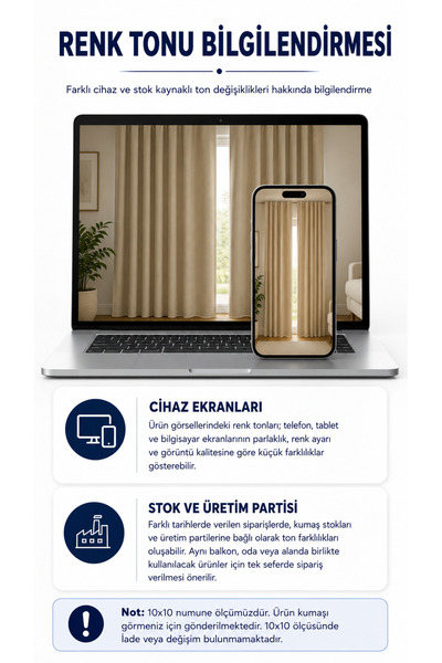DEVRİM OLİVYA TEKSTİL Suya Dayanıklı Kornişli Balkon Perdesi Dekoratif Şeritli Model Bej Krem