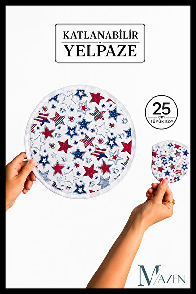 MAZEN Katlanabilir Yelpaze 25 cm Büyük Boy Kore Yelpazesi Yıldız Desenli Taşı...