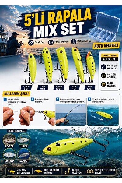 NEXVORİA 5’li Rapala Mix Set Sahte Balık Yem Seti | Levrek, Lüfer, Palamut ve...