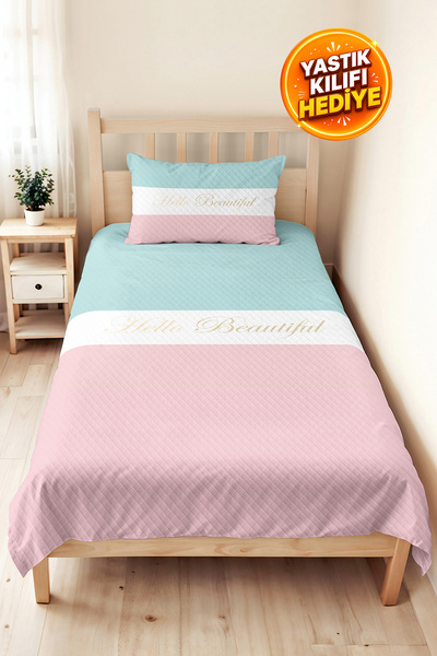 Evimde Bambaşka Pastel Mint Pink Young Room Single Pique Set - Quilted White ...