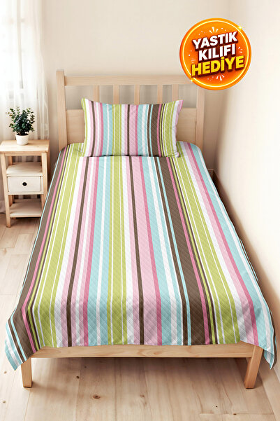 Evimde Bambaşka Striped Pastel Pink Youth Room Single Pique Set-Modern Mint 1...