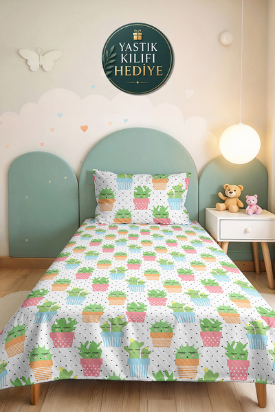 Evimde Bambaşka Set cuvertură de pat individuală Cactus Pastel pentru cameră ...