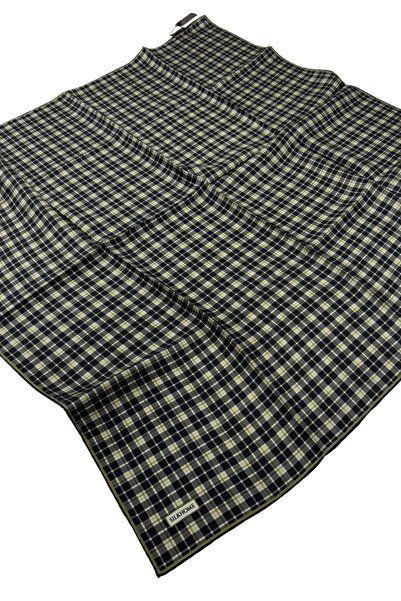 Silk Home Twill Silk Patterned Scarf 11523 Plaid Pattern 03-Green-Black