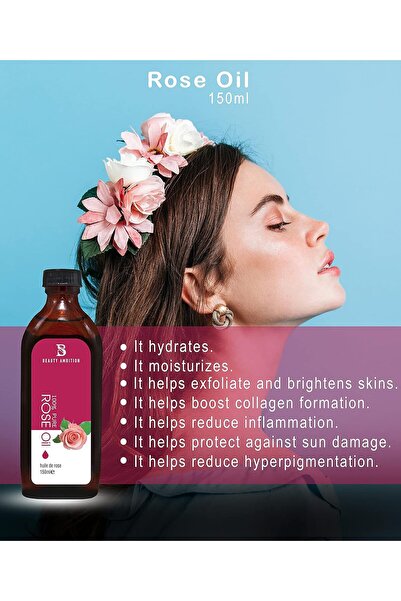 BEAUTY AMBITION Rose Oil, Anti-Ageing and Anti-Wrinkle Serum, Rose Oil for Fa...