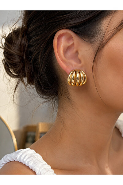 ANKA JEWELLRY أقراط نسائية من الفولاذ الذهبي السميك