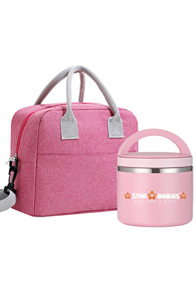 STAR BABiES Insulated Lunch Bag with Stainless Steel Food Jar- Pink