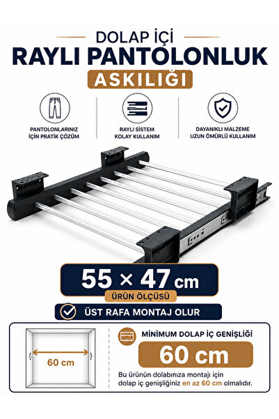 ShopyTime Dolap İçi Raylı Pantolon Askılığı Organizeri 80x47 cm Gardırop Düze...