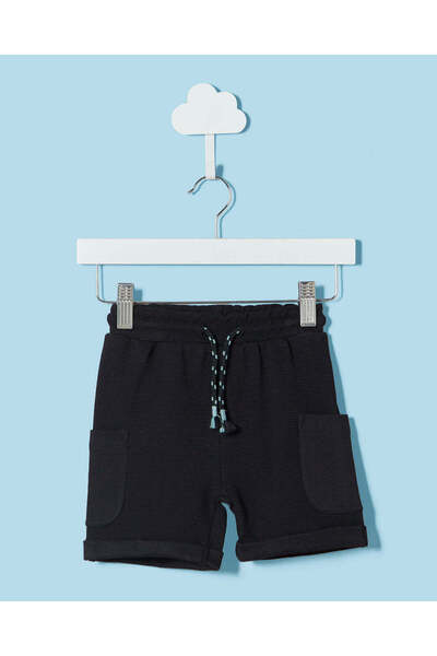 REDTAG Infant Boys Black Ottoman Shorts