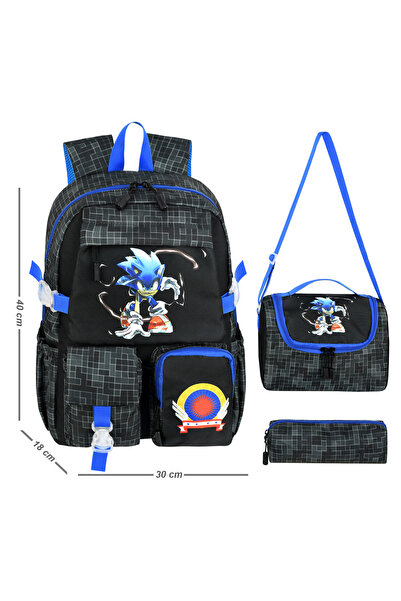 Waddell 3'lü set Sonic Kawaii Erkek İlkokul Sırt Çantası Beslenme Çantası ve ...