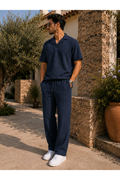 Gollinger Men's Set Pitircik Fabric Cuban Collar T-Shirt & Bottom Top Set