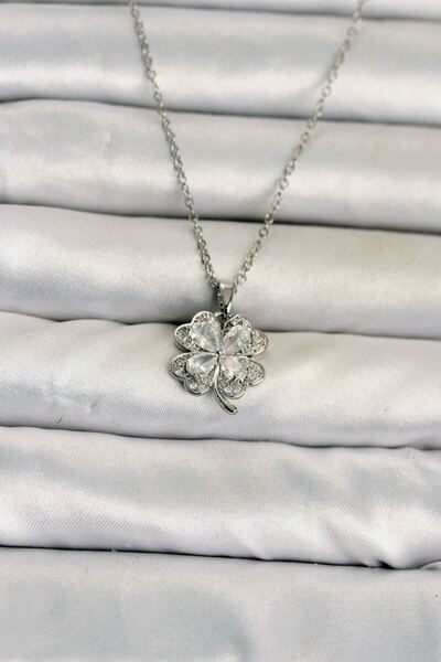 norsary 316L Steel Chain Silver Color 4 Leaf Clover Model Women's Necklace