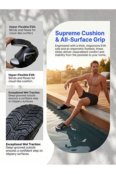 GlobalOne Mart Unisex Slide Sandals Double Strap Adjustable Thick Sole Arch S...