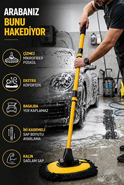 HR PAK Yeni Oto Mop - Çizmez Orjinal Mikrofiber - Bagajda Yer Kaplamaz - Ekst...