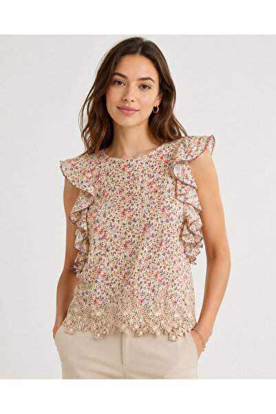 Butik Çiçek desenli fırfır kollu bluz