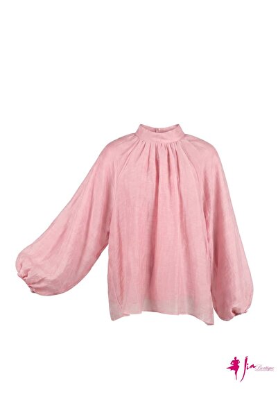 JİN BUTİK Pembe Reglan Kol Salaş Şifon Bluz