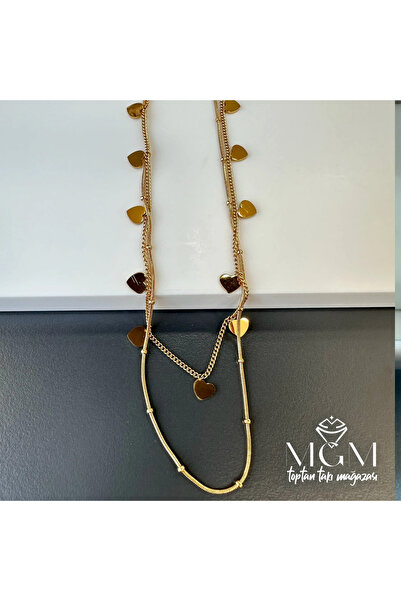 Inure Jewelry Steel Double Heart Detailed Necklace - Kl0063
