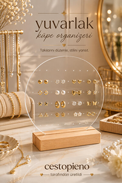 CESTOPİENO Transparent Round Stylish Design Earring Jewelry Organizer with Wo...