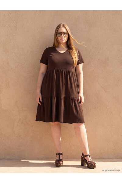 LC Waikiki Nevavm Plus Size V-Neck Layered Dress with a Difference