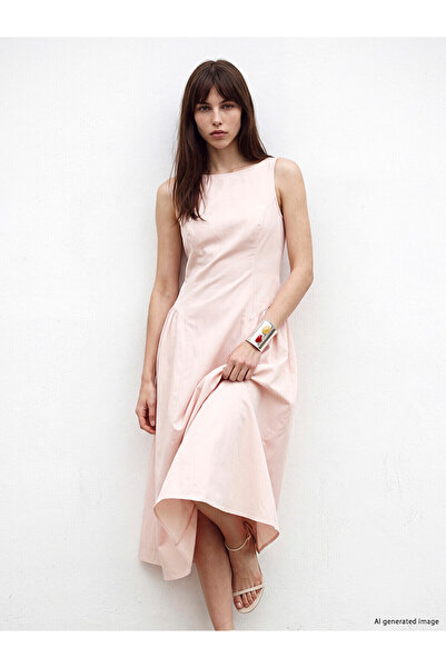 LC Waikiki Nevavm Oval Neck Waist-Slit Dress with a Difference