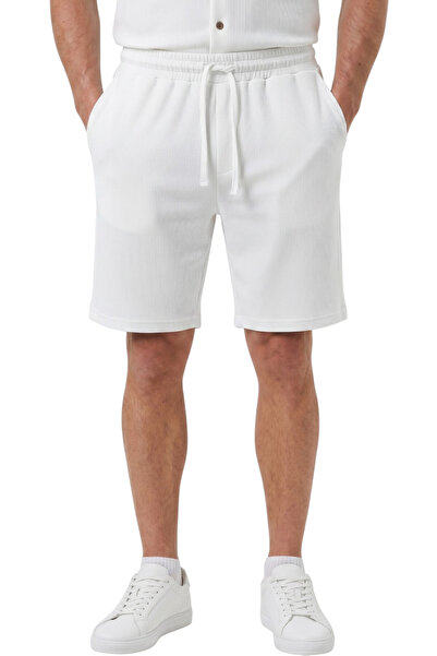 DeepSEA White Cotton Lycra Elastic Drawstring Men's Shorts – Summer Premium C...