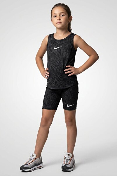 Nike طقم بنات مكون من قطعتين: بلوزة بدون أكمام بشعار العلامة التجارية وتصميم ...