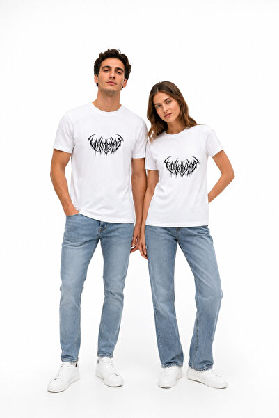 Ciel Lune Black Metal Logo Printed Black Unisex Oversize T-Shirt Couple Combi...