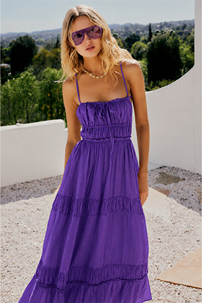 Miss Boheme Purple Color Strappy Backless Imported Bohemian Dress