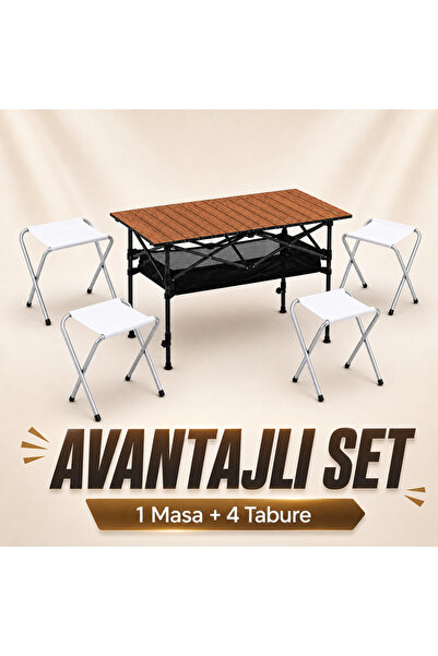 Store MYClass Flex Large Table & Dörtlü Tabure Kamp Seti (1 Masa + 4 Sandalye)