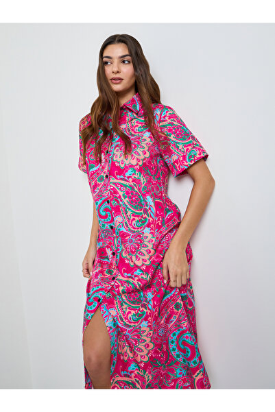Take Two By Styli Paisley Print Short Sleeve Midi Shirt Dress