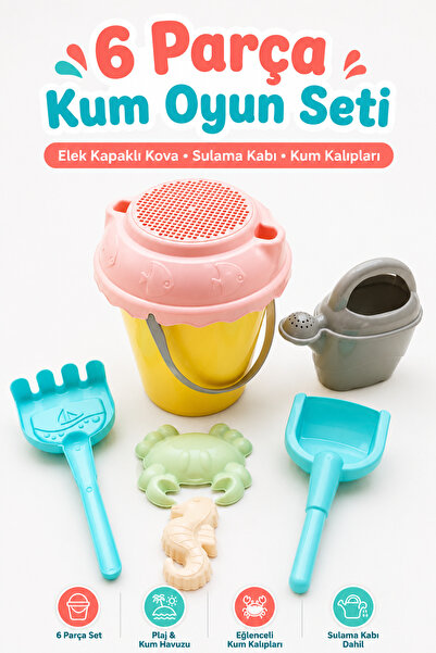 YILDIRIM OYUNCAK 6 Parça Kova Kürek Plaj Oyun Seti – Elek Kapaklı Kova, Sulam...