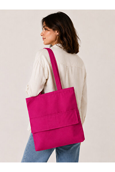 İKStore Women's Pink Zippered Hand and Shoulder Bag Fabric Tote Bag School Ba...