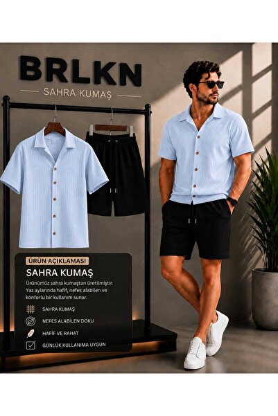 BRLKN Men's Summer Short Sleeve Sahra Shirt Shorts Set