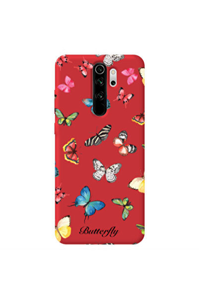 Other Xiaomi Redmi Note 8 Pro Mixed Butterflys Red Colored Silicone TPU Θήκη