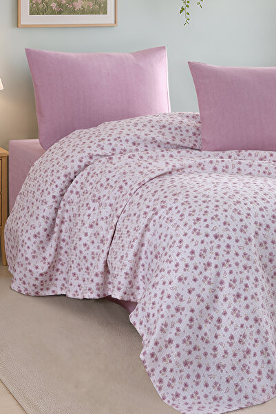 Enlora Home Desenli Pike Takımı Tek Kişilik Mini Çiçek Pembe (Pike+Çarşaf+Yas...