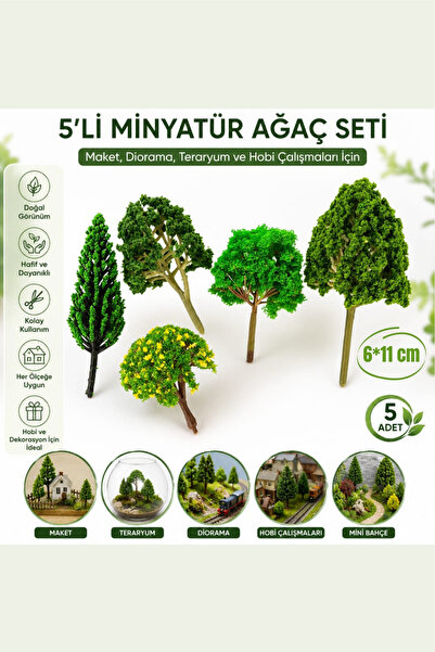 Vox Art Mimari Maket Ağaç 5'li Set (6-11 cm ebatlarında) Minyatür Model Ağaç