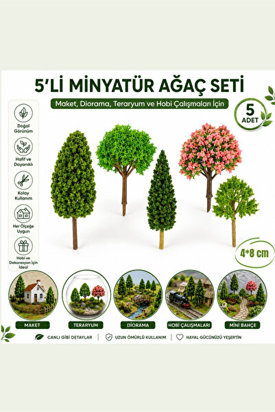 Vox Art Mimari Maket Ağaç 5'li Set (4-8cm ebatlarında) Minyatür Model Ağaç