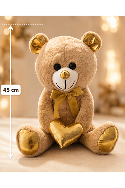 PONİKİDO 45 cm Altın Kalpli Peluş Ayıcık