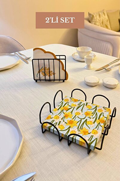 Edora Home Set od 2 crna četvrtasta držača za salvete, kuhinjski set