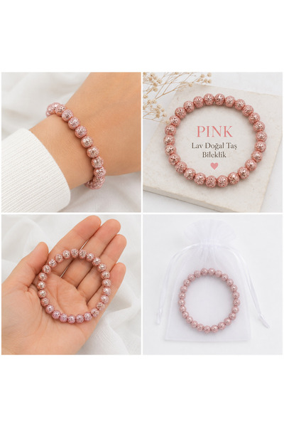 best bioenerji taş terapi Lava Stone Pink Natural Stone Bracelet 8 mm
