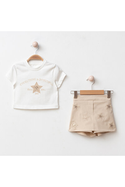 My Lusa baby wear Nova Girls 100% Cotton Sequined Star Detailed T-Shirt and S...