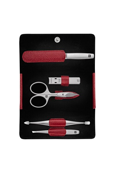 ZWILLING Set 5 piese inox satinat, portofel piele rosie - PREMIUM