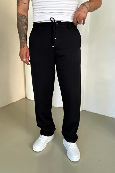 OUTFİT MAN Lob Comfortable Fit Cotton Trousers Black