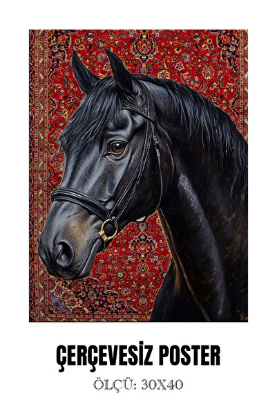 MegaSticker Vintage Temalı Siyah At Portresi Poster 30x40 cm – Salon Dekoru