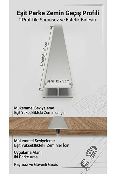 Zirve Alüminyum Kapı Eşik Profili Parke Kapı Altı Çıtası T Model 2.5cm x 8mm ...
