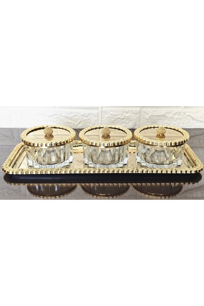 atabey home collection TEPSİLİ HASIR ÇERÇEVELİ FULL GOLD KASE SETİ & ŞEKERLİK...