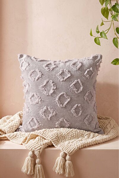 Rivaİstanbul Gray Diamond Patterned Embossed Textured Decorative Throw Pillow...