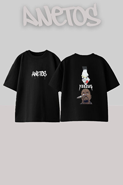 Anetos Tricou negru supradimensionat cu imprimeu Yeezus_1 Design