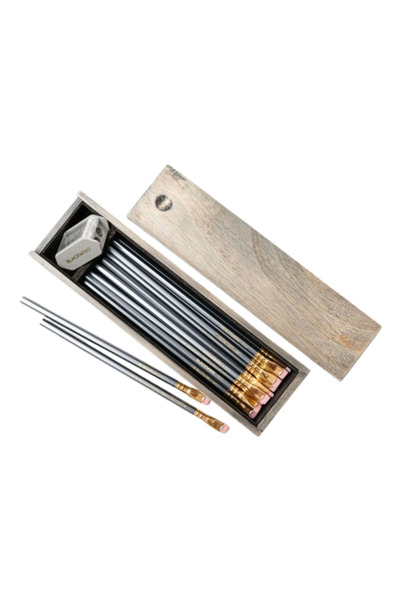 BLACKWING صندوق هدايا من خشب الصنوبر الريفي وطقم 602 12 قلم ومبراة أقلام